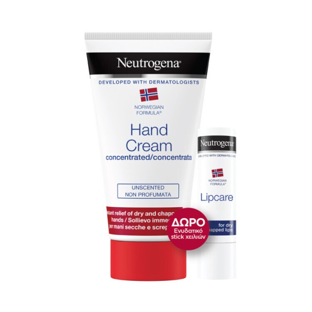 Neutrogena Promo Pack Norwegian Formula Hand Cream Concentrated Unscented 75ml & Lipcare 4,8g