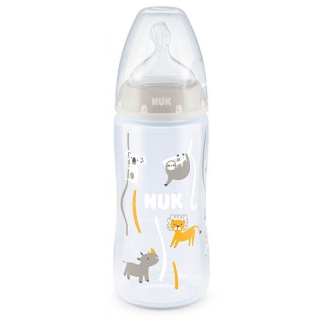 Nuk First Choice + Μπιμπερό Πολυπροπυλενίου (PP) Θηλή Σιλικόνης Mεσαίας Ροής 6-18m Γκρί  (10.741.940) 300ml