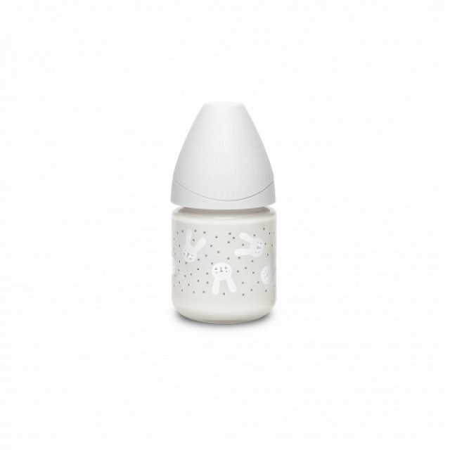 Suavinex Premium Μπιμπερό Γυάλινο Αργής Ροής Γκρί 0+  Rabbit 120ml