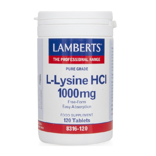 Lamberts L-Lysine HCI 1000mg Λυσίνη για τη Σύνθεση Κολλαγόνου 120 Ταμπλέτες