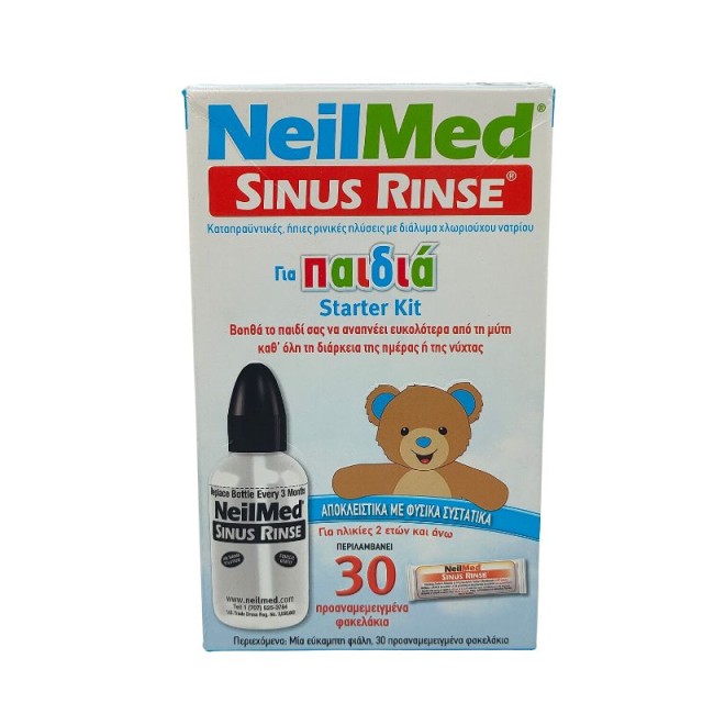 Neilmed Sinus Rinse Kids Starter Kit Παιδιατρικό Σύστημα Ρινικών Πλύσεων 30 Φακελάκια