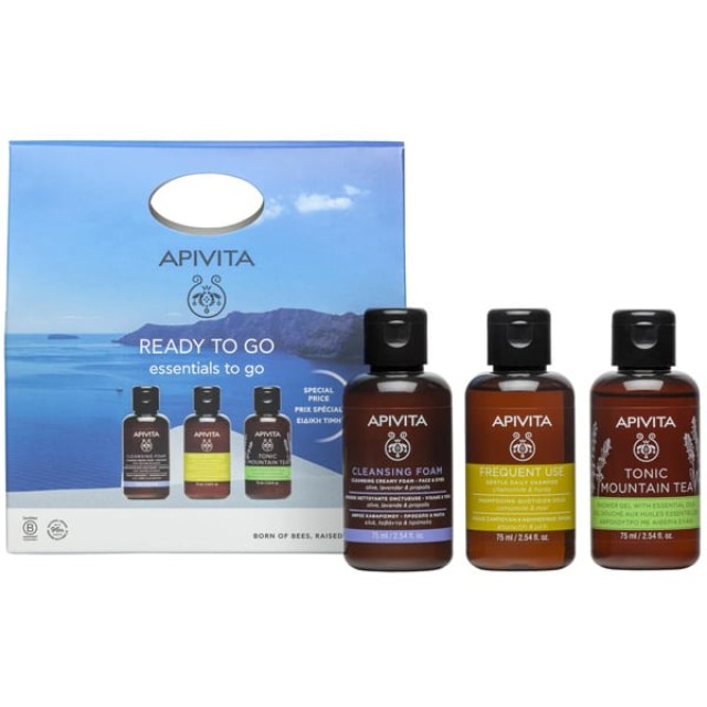 Apivita Essentials Ready to Go Σετ Ταξιδίου με Σαμπουάν 75ml, Αφρόλουτρο 75ml & Καθαριστικό Προσώπου 75ml