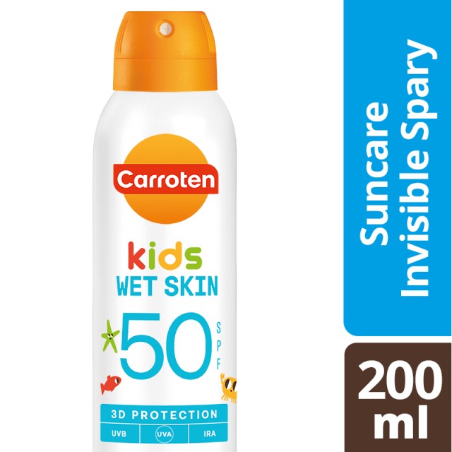 Carroten Kids Suncare Wet Skin Invisible Body Spray SPF50 Διάφανο Παιδικό Αντηλιακό Σώματος 200ml