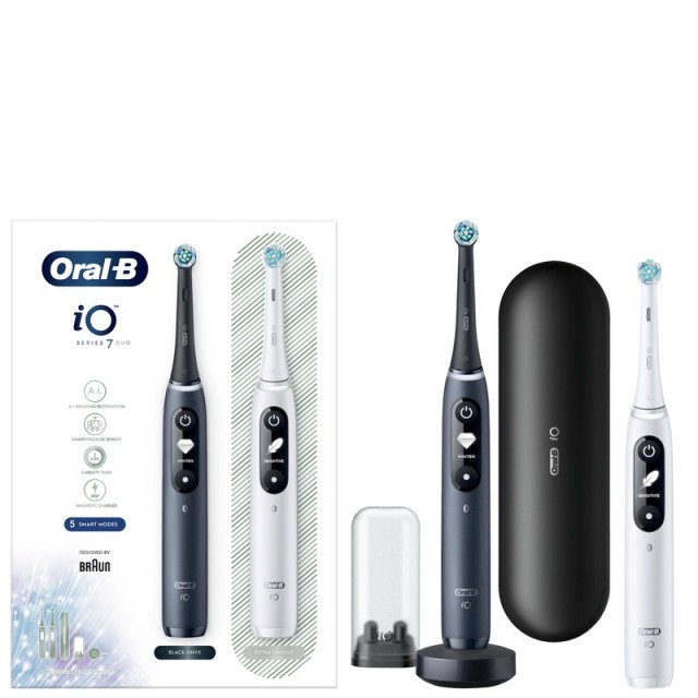 Oral-B iO Series 7 Ηλεκτρική Οδοντόβουρτσα Magnetic Black & White Duo 1x2 2τμχ