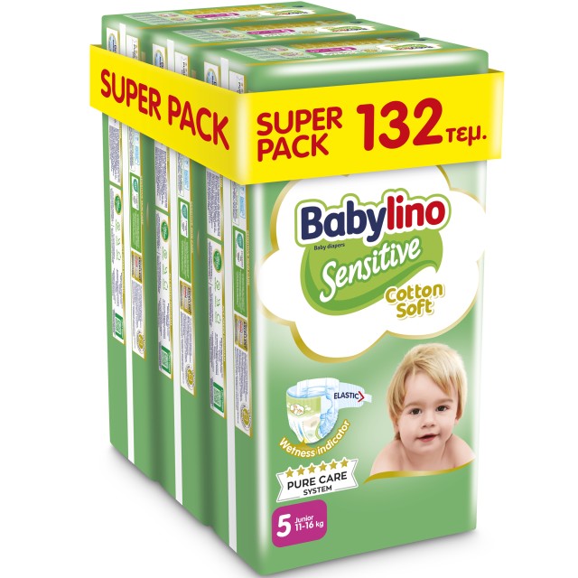 Βρεφική πάνα Babylino Sensitive Cotton Soft No5 11-16 Kg SUPER PACK 132 τμχ