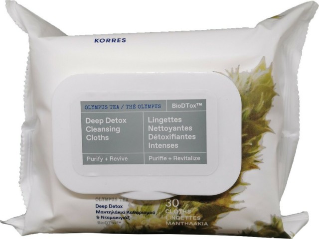 Korres Olympus Tea Deep Detox Μαντηλάκια Καθαρισμού 30τμχ