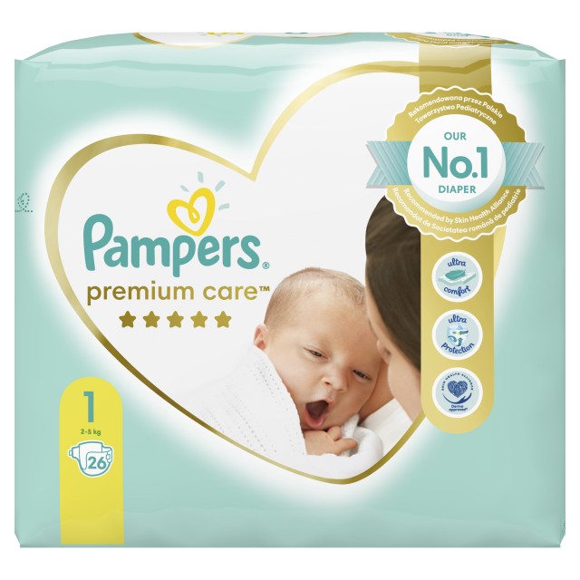 Pampers Premium Care Newborn No1 (2 - 5kg) για Νεογέννητα 26τμχ