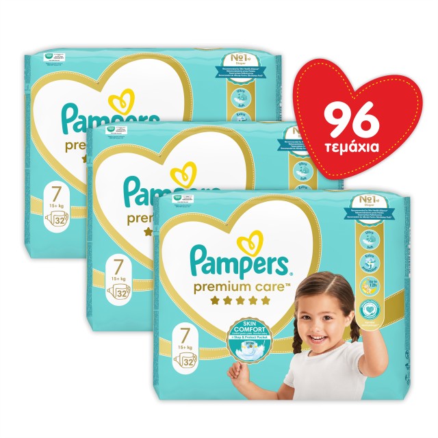 Pampers Πακέτο x3 JUMBO Premium Care Πάνα Μέγεθος 7 (15+ κιλά) 96 πάνες (3x32)