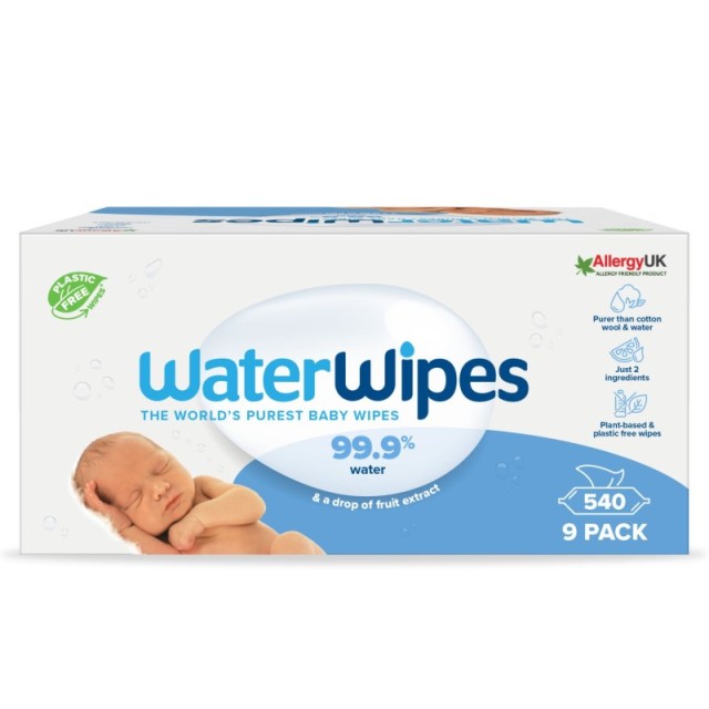 WaterWipes Άοσμα Μωρομάντηλα με 99.9% Νερό για Ηλικίες 0+ 540 Μαντηλάκια (9πακ/60τμχ)