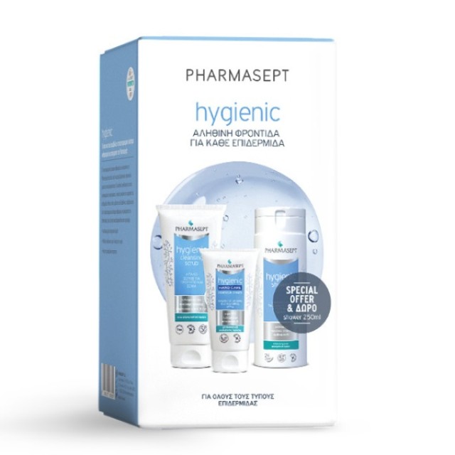 Pharmasept Promo Scrub Καθαρισμού για Πρόσωπο & Σώμα 200ml, Ενυδατική Κρέμα Χεριών 75ml & Δώρο Αφρόλουτρο Καθημερινής Χρήσης, 250ml