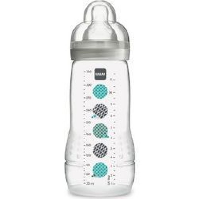 Mam Baby Bottle Πλαστικό Μπιμπερό, Θηλή Σιλικόνης Γκρι 4m+ μεγάλη ροή 330ml (361)