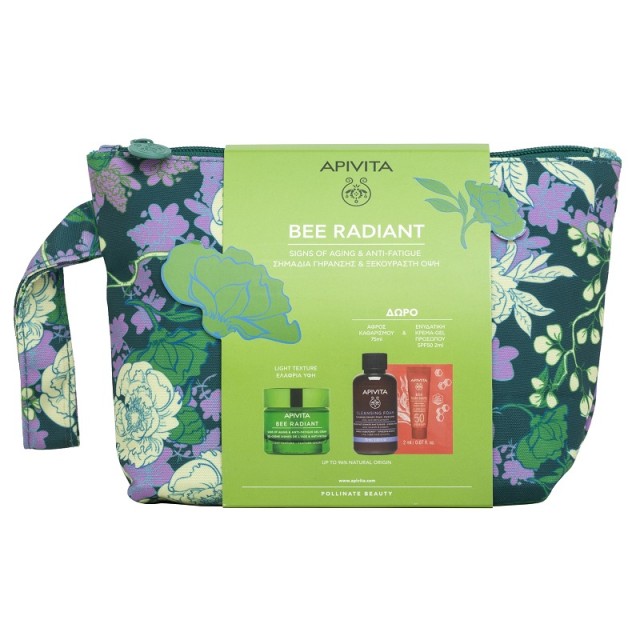 Apivita Promo Pack Bee Radiant Ελαφριάς Υφής 50ml & Δώρο Μίνι Κρεμώδης Αφρός 75ml & Bee Sun Safe SPF50 Ενυδατική Κρέμα - Gel Προσώπου 2ml