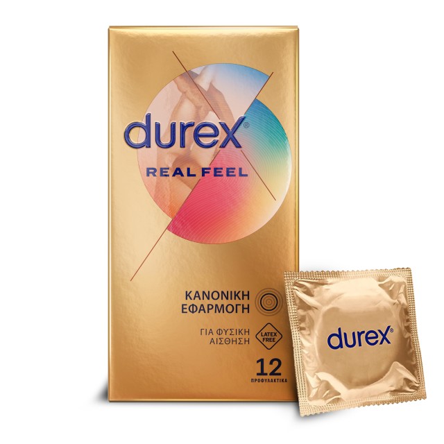 Durex Προφυλακτικά Πολύ Λεπτά Χωρίς Λάτεξ Real Feel  Κανονική Εφαρμογή 12 τεμάχια