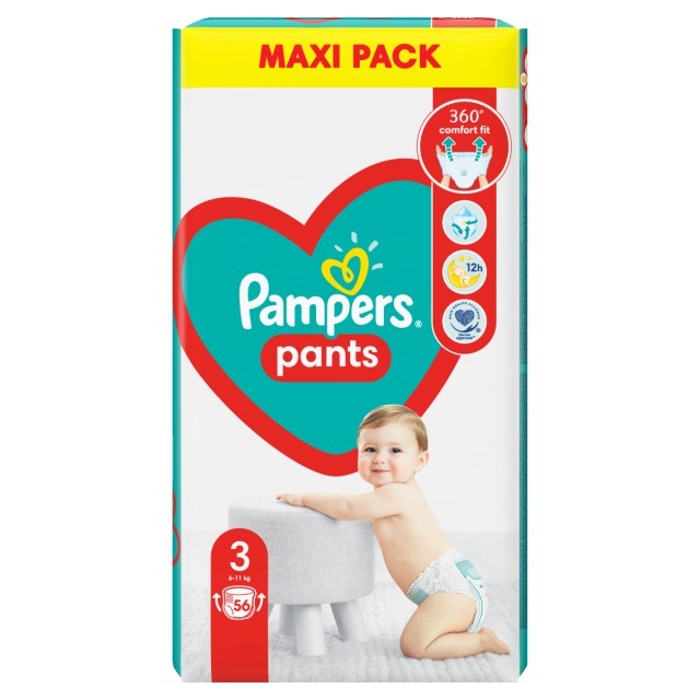 Pampers Pants Maxi Pack No 3 (6-11kg) Βρεφικές Πάνες Βρακάκι 56τμχ