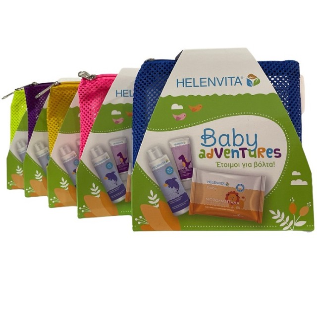 Helenvita Baby Adventures, Τσαντάκι με Baby all Over Cleanser 100ml+Baby Nappy Rash Cream 20ml+Baby Μωρομάντιλα 20τμχ, Διάφορα Χρώματα 1 σετ