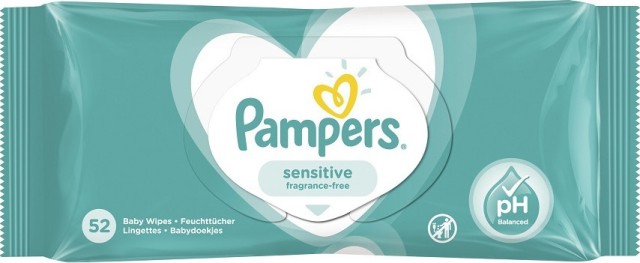 Pampers Senstitive Μωρομάντηλα για ευαίσθητο δέρμα, 52 τμχ