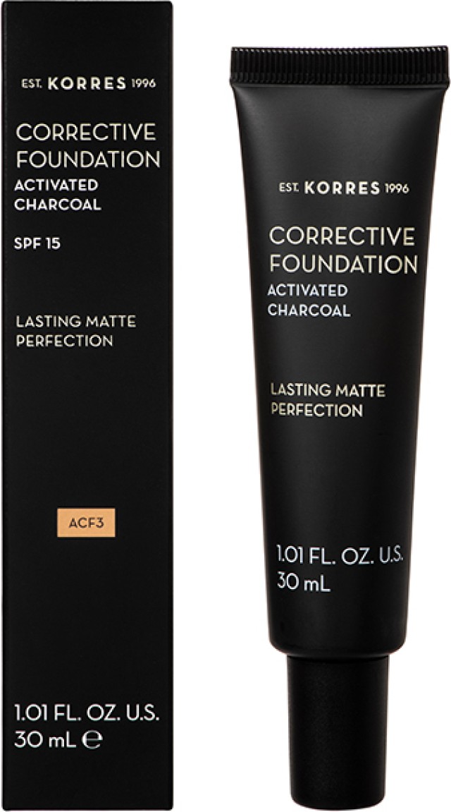 Korres Corrective Foundation Spf15 ACF3 με Ενεργό Άνθρακα Διορθωτικο Make Up Για Μετριες Ατελειες 30ml