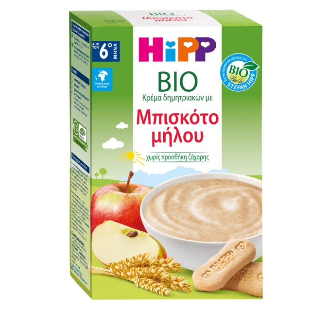 Hipp Bio Βιολογική Κρέμα Δημητριακών με Μπισκότο Μήλου χωρίς Προσθήκη Ζάχαρης από τον 6ο μήνα, 250gr