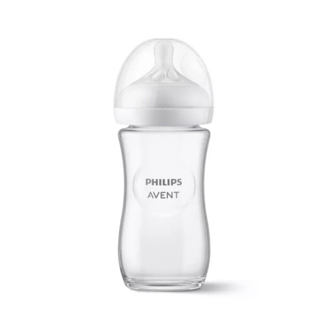 Avent Γυάλινο Μπιμπερό Natural Response με Θηλή Σιλικόνης 1m+ 240ml (SCY933/01)