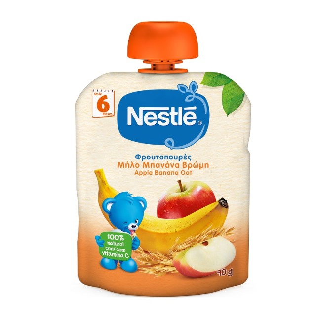 Nestle NaturNes Φρουτοπουρές Μήλο, Μπανάνα, Βρώμη Από Τον 6ο Μήνα 90gr