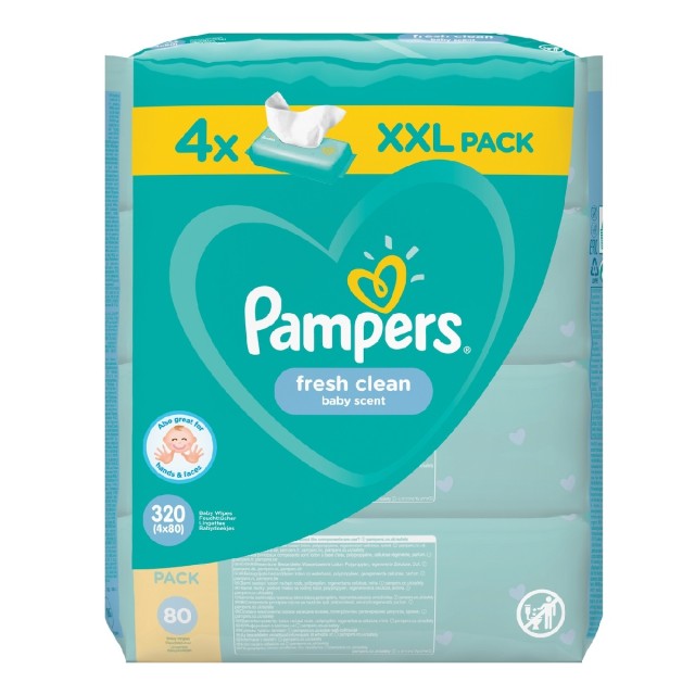 Pampers Fresh Clean Μωρομάντηλα χωρίς Οινόπνευμα 4x80τμχ