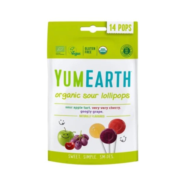 Yumearth Organic Fruit Lollipops Βιολογικά Γλειφιτζούρια με Γεύσεις Κεράσι, Μήλο, Σταφύλι, 14τμχ