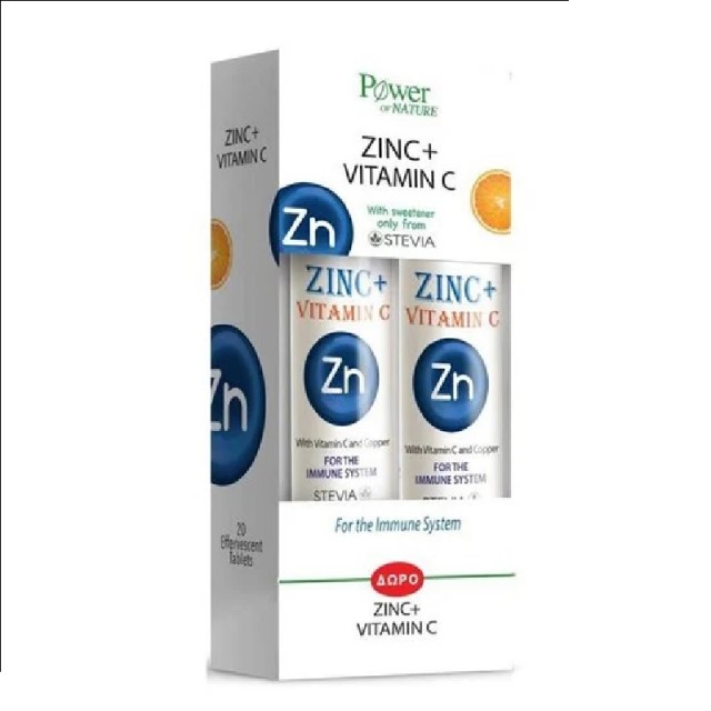 Power of Nature Promo Zinc & Vitamin C,  (1+1 Δώρο) 2x20 Αναβράζοντα Δισκία