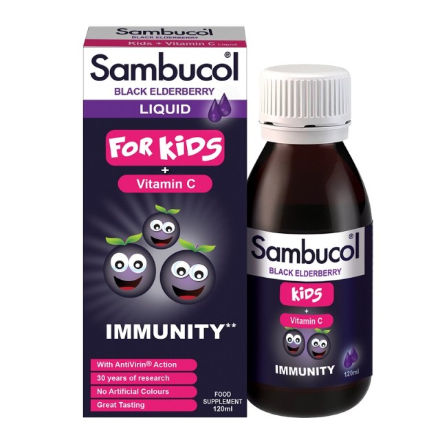 Sambucol Black Elderberry For Kids + Vitamin C Παιδικό Σιρόπι για την Ενίσχυση του Ανοσοποιητικού 120ml