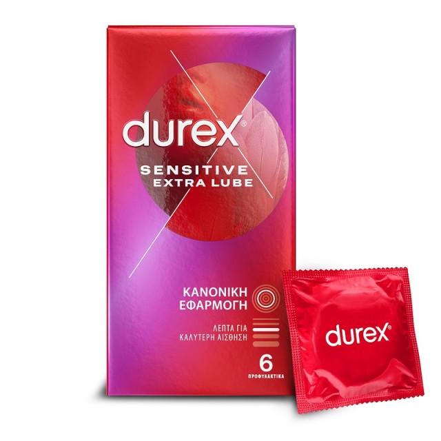 Durex Προφυλακτικά Πολύ Λεπτά Sensitive με έξτρα λιπαντικό 6 τεμάχια