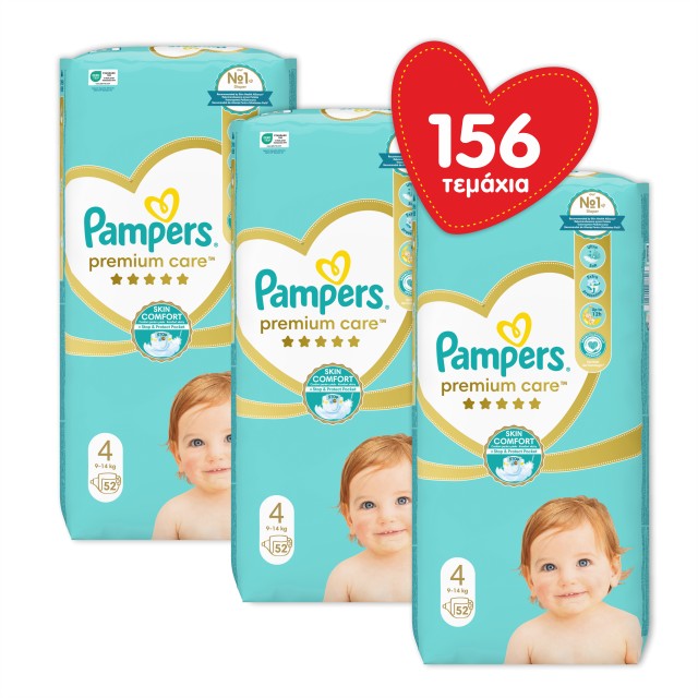 Pampers Πακέτο x3 JUMBO Premium Care Πάνα Μέγεθος 4 (9-14 κιλά) 156 πάνες (3x52)