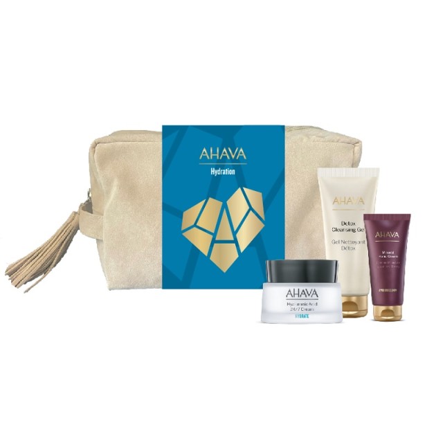 Ahava Promo Pack Hyaluronic Acid 24/7 Cream 50ml & Detox Cleansing Gel 100ml & Vivid Burgundy Mineral Hand Cream 40ml