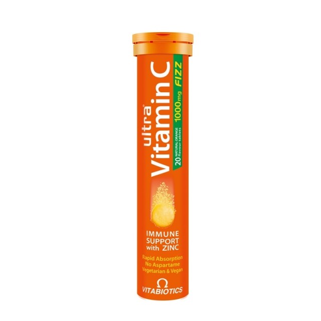 Vitabiotics Ultra Vitamin C 1000mg με Γεύση Πορτοκάλι 20 Αναβράζοντα Δισκία