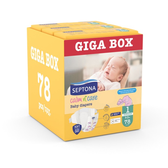 Septona Calm n Care Giga Box Πάνες Newborn No1 (2-5kg) 78τεμ. (3x26τεμ.)