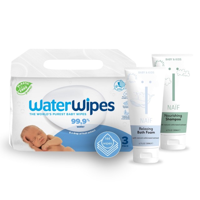 WaterWipes Promo Pack Μωρομάντηλα 3x48τεμ & Naif Σαμπουάν για Βρέφη & Παιδιά 200ml & Naif Αφρόλουτρο για Βρέφη & Παιδιά 200ml