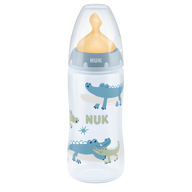 Nuk Πλαστικό Μπιμπερό First Choice Plus Temperature Control Κατά των Κολικών με Θηλή Καουτσούκ  Γαλάζιο Κροκοδειλάκια 300ml για 0-6 μηνών