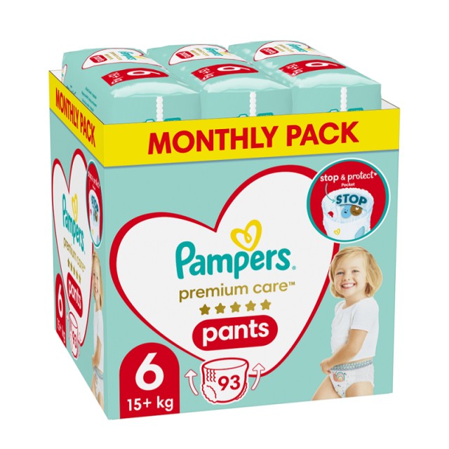 Pampers Βρεφικές Πάνες Monthly Premium Care Pants Πάνες - Βρακάκι Μεγ 6 x93τμχ (+15kg)