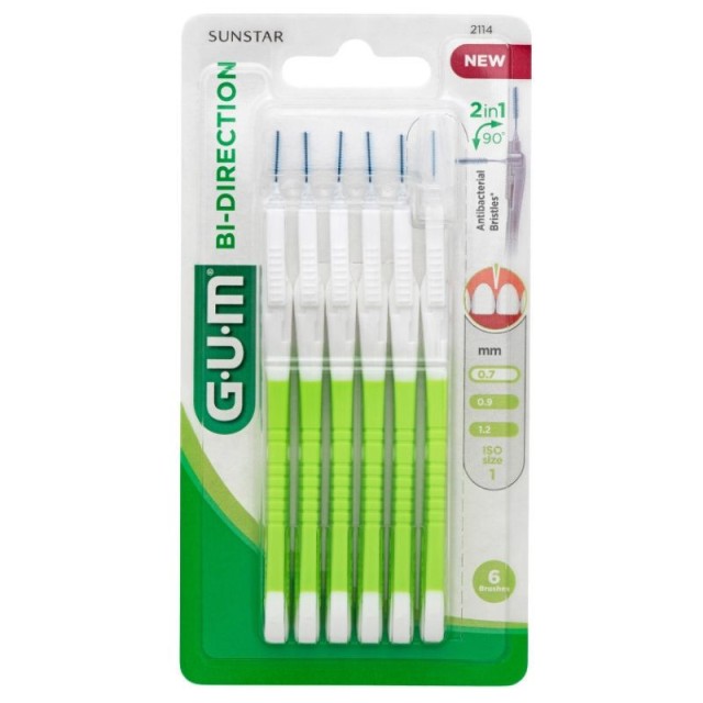 Gum Bi-Directional Ultra Fine 0,7 (2114) Μεσοδόντια βουρτσάκια για Αποτελεσματική Αφαίρεση της Πλάκας, 6 τμχ