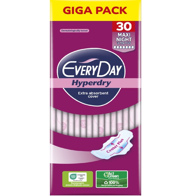 EveryDay Σερβιέτες Hyperdry MAXI NIGHT Ultra Plus GIGA PACK 30τμχ