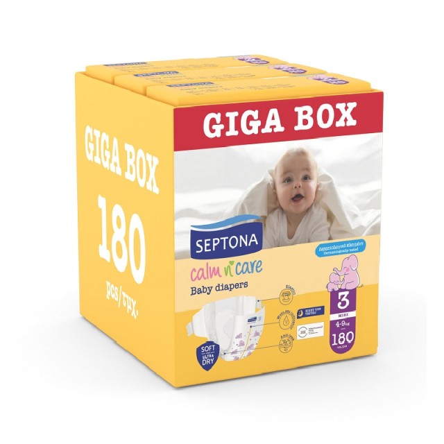 Septona Calm n Care Giga Box Πάνες Midi No3 (4-9kg) 180τεμ. (3x60τεμ.)