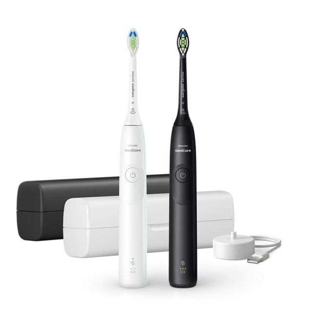 Philips Sonicare  5300 Set 2 Επαναφορτιζόμενες Ηλεκτρικές Οδοντόβουρτσες Λευκό & Μαύρο Χρώμα (HX7109/01) 1 τεμ.