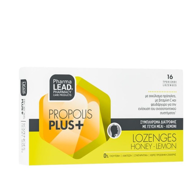 PharmaLead Propolis Plus+ Lozenges Honey - Lemon Συμπλήρωμα Διατροφής με Γεύση Μέλι - Λεμόνι 16 Τροχίσκοι