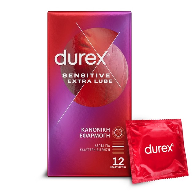 Durex Προφυλακτικά Πολύ Λεπτά Sensitive με έξτρα λιπαντικό 12 τεμάχια