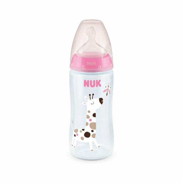 Nuk First Choice Plus Μπιμπερό Σιλικόνης με Δείκτη Ελέγχου Θερμοκρασίας Ροζ Καμηλοπάρδαλη 6-18m, 300ml (10.741.088)