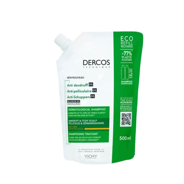 Vichy Dercos Anti Dandruff Refill Ανταλλακτικό Σαμπουάν κατά της Πιτυρίδας για Ξηρά Μαλλιά 500ml