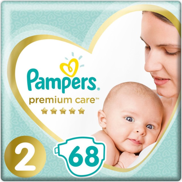 Pampers Premium Care Newborn No.2 (4-8kg) Βρεφικές Πάνες 68τμχ