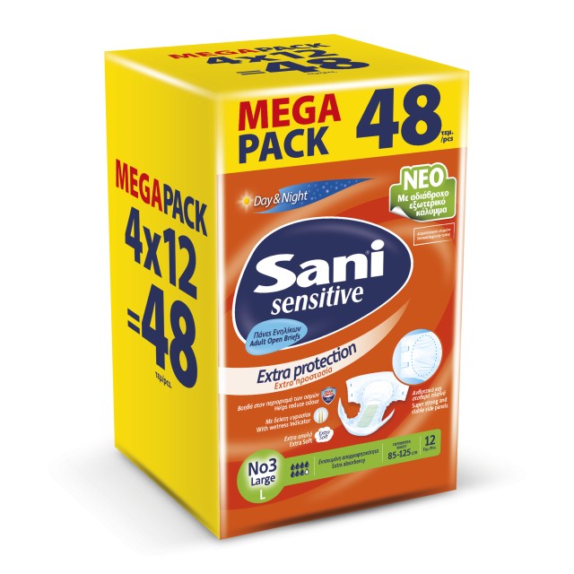 Sani Ανοιχτή πάνα ακράτειας Sani Sensitive Large No3 Mega Pack 48τεμ Value Pack (4x12τμχ)