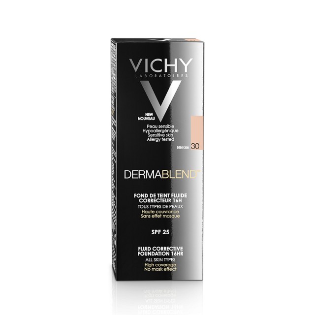 Vichy Dermablend Fluid Make-up No.30 Beige SPF25 Διορθωτικό Make-Up Υψηλής Κάλυψης 30ml