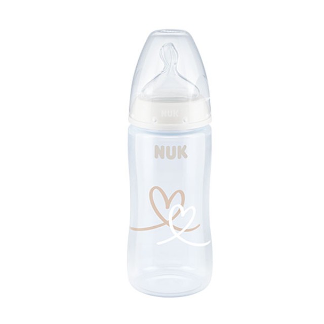 Nuk F.c.+ Μπιμπερο Pp 300ml Σιλικ. Medium 6-18m Λευκο Καρδιες (10.741.940) 1τμχ