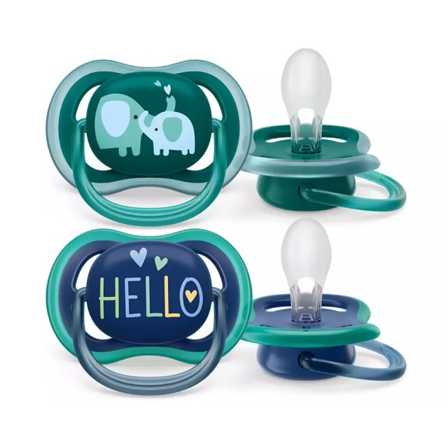 Avent Ultra Air Πιπίλες Σιλικόνης Ελέφαντας- Hello - Green/Blue για 18+ μηνών 2τμχ (SCF349/19)