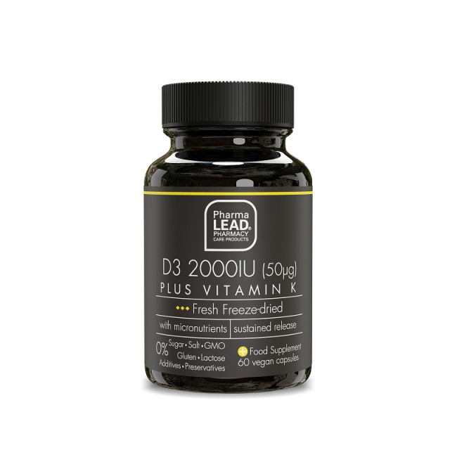 Pharmalead Black Range D3 2000IU Plus Vitamin K για την Ενίσχυση του Ανοσοποιητικού Συστήματος & της Υγείας των Οστών 60 vegan ταμπλέτες